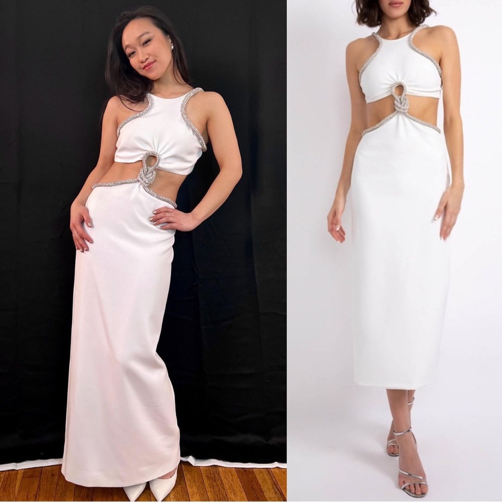 PATBO Rhinestone Trim Cut-Out Dress